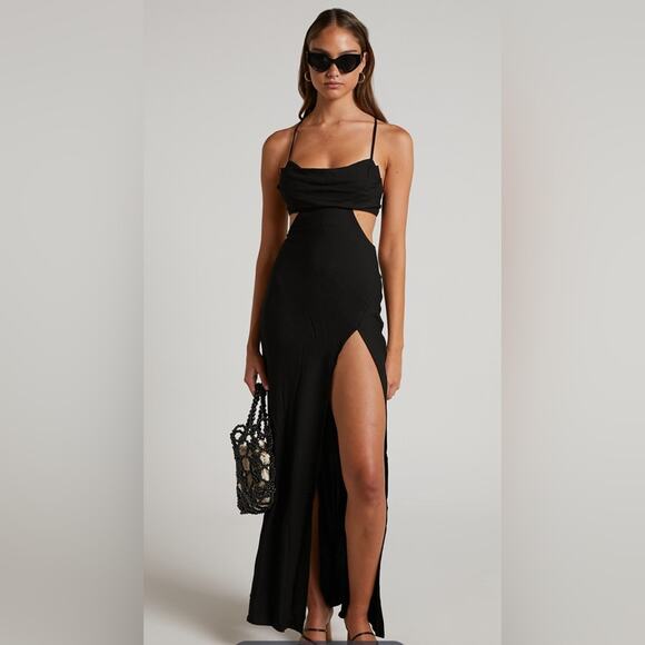 NWT Show Po REVIENA MIDI DRESS - CUT OUT COWL NECK DRESS IN BLACK - Picture 3 of 9